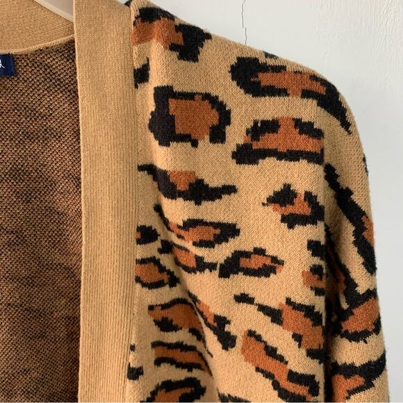 Splendid Cardigan Cheetah Animal Print Open Front Long Sleeve Knit Brown - Picture 6 of 7